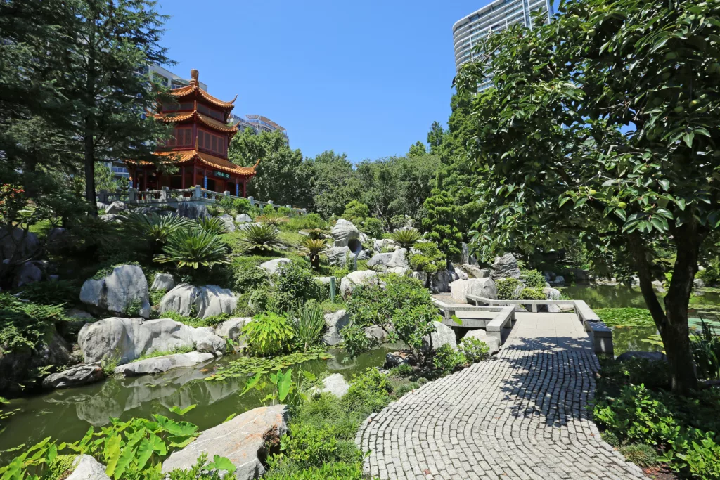 Idyllic walk path in chinese garden - Chinese Garden of Friendship, Sydney, Australia