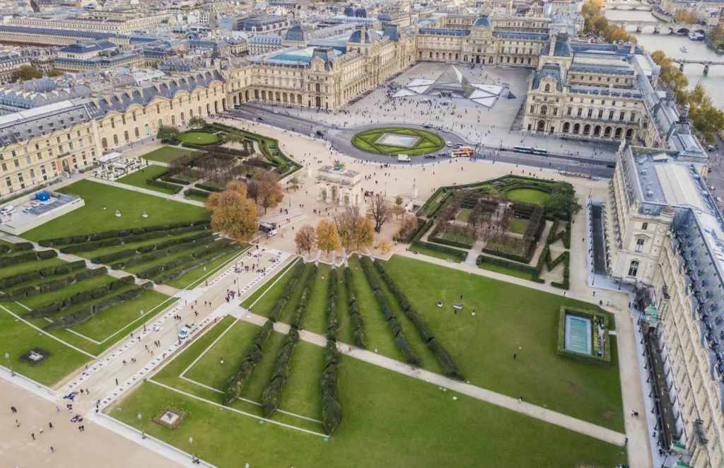 Aerial view of Louvre museum, Paris, France
