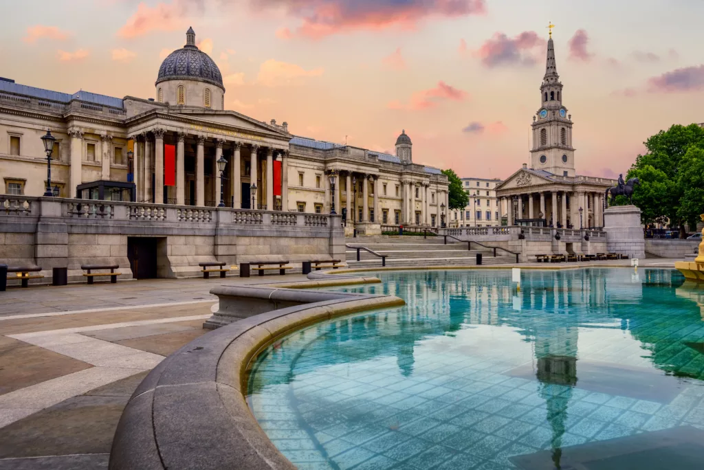 National Gallery at Trafalgar square, London, England, on sunrise