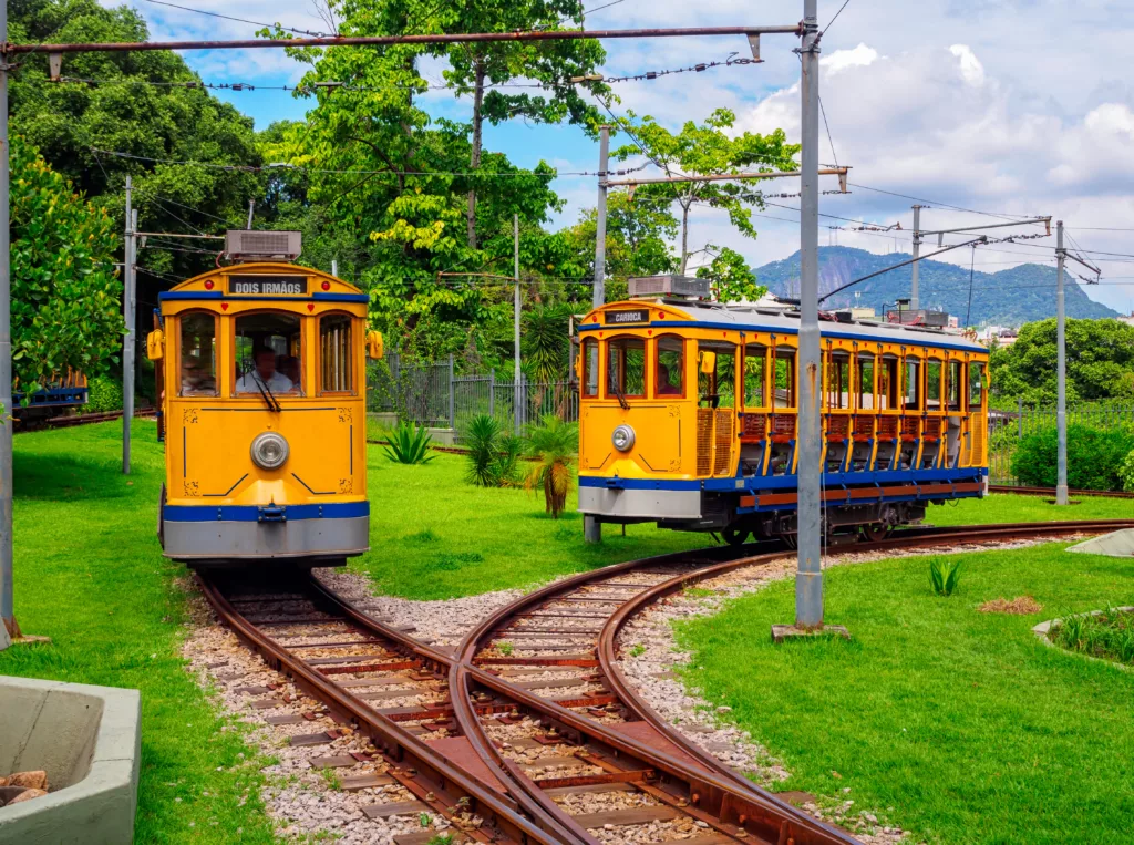 Old yellow Santa Teresa Tram is a historic tram line in Rio de Janeiro, Brazil.